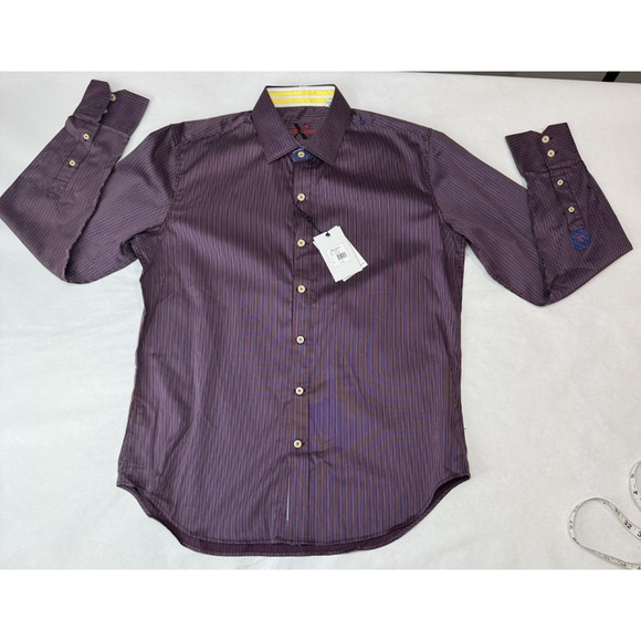 Robert Graham X Collection Garrott Purple Stripes Contrast Cuffs Collar Medium - Picture 1 of 13